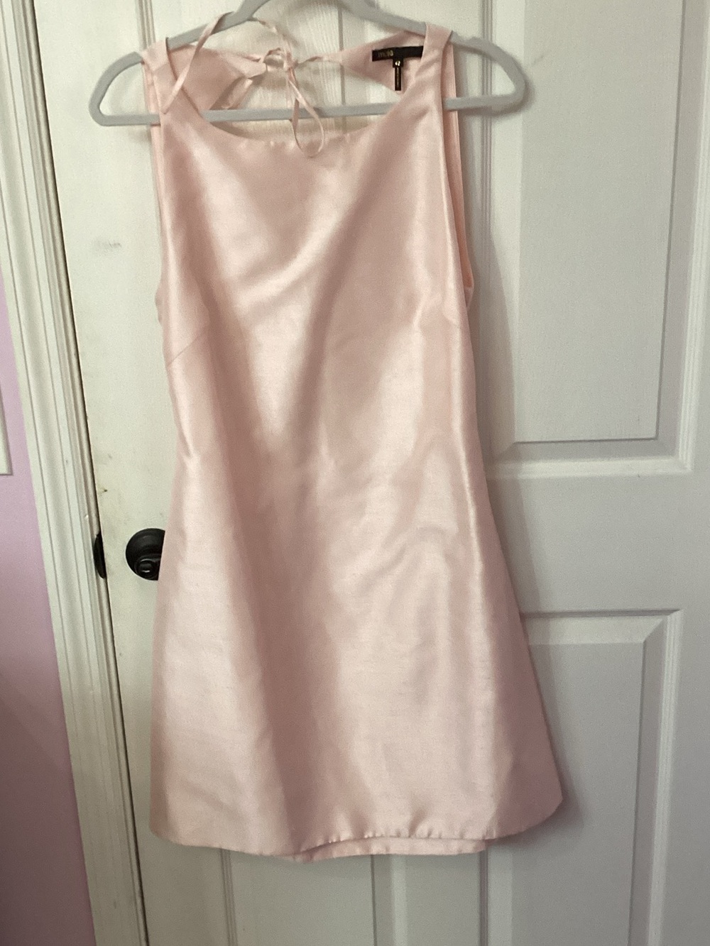 Maje Pale Pink Satin Mini Dress with Tie Straps